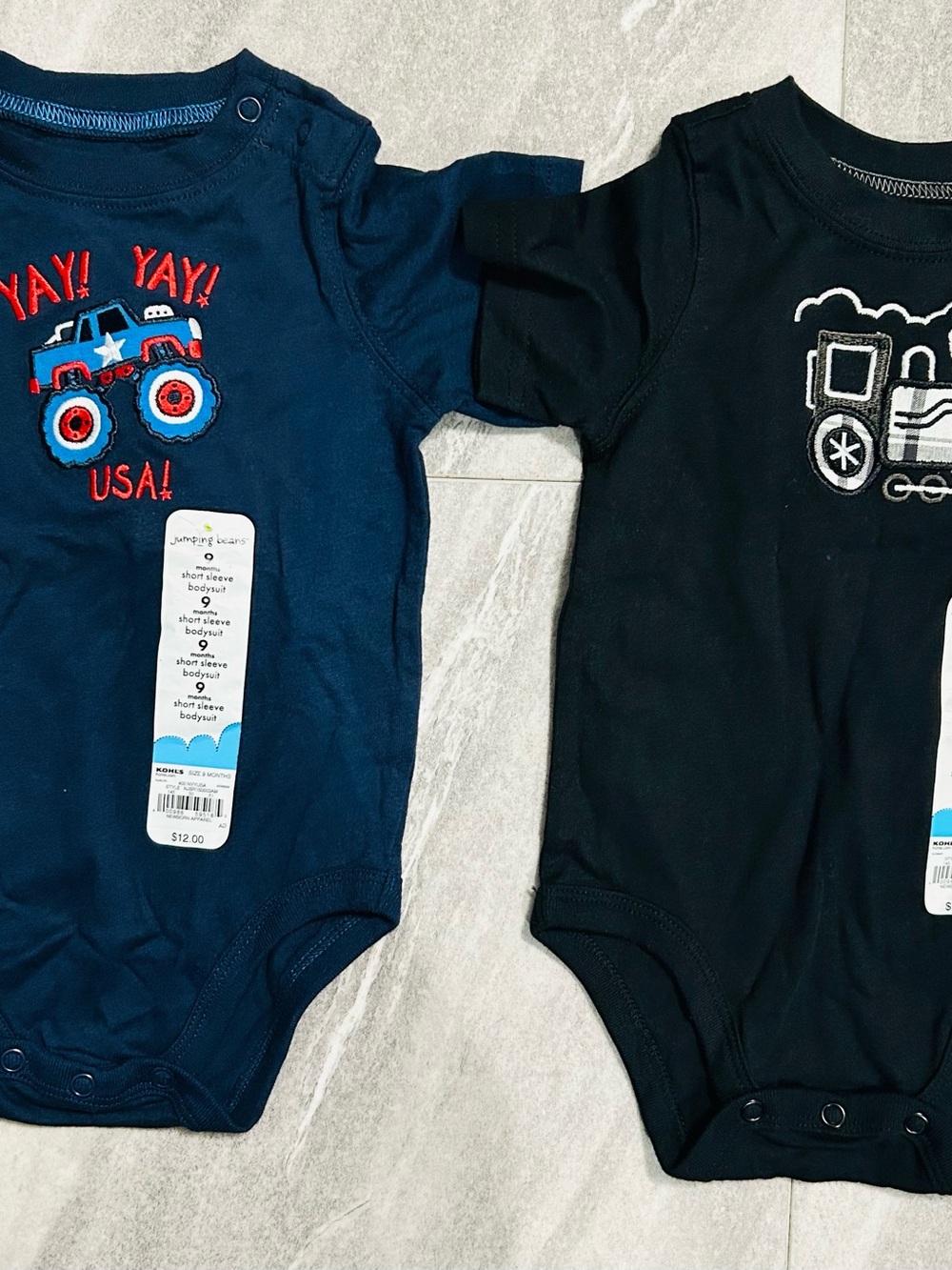 jumping beans Navy & Black Truck and Train Bodysuit Set 6-9 months